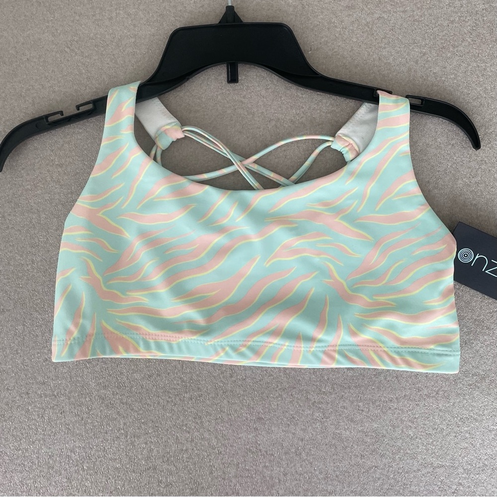 Onzie Chic Green Pink Athletic Bra Size Large